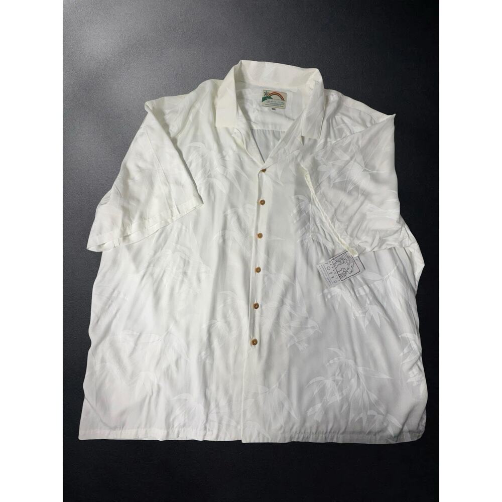Paradise Found Hawaiian Shirt Mens 4XL White Palm on White Aloha Button Up NWT